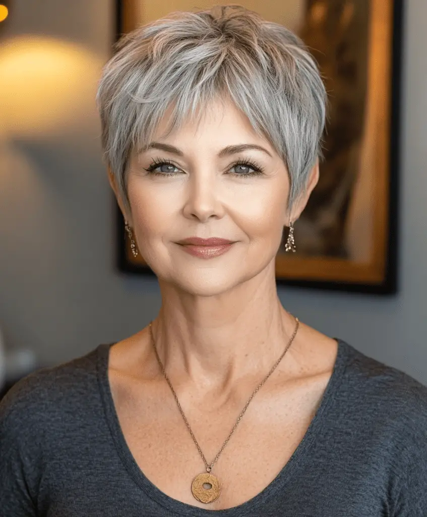 Pixie Cut with Wispy Bangs for Women Over 60