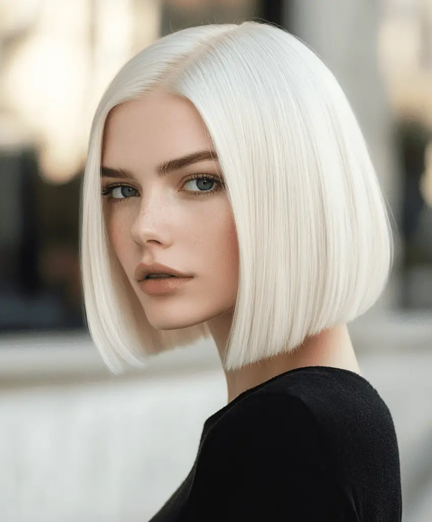 Classic platinum blonde bob hairstyle for fine hair