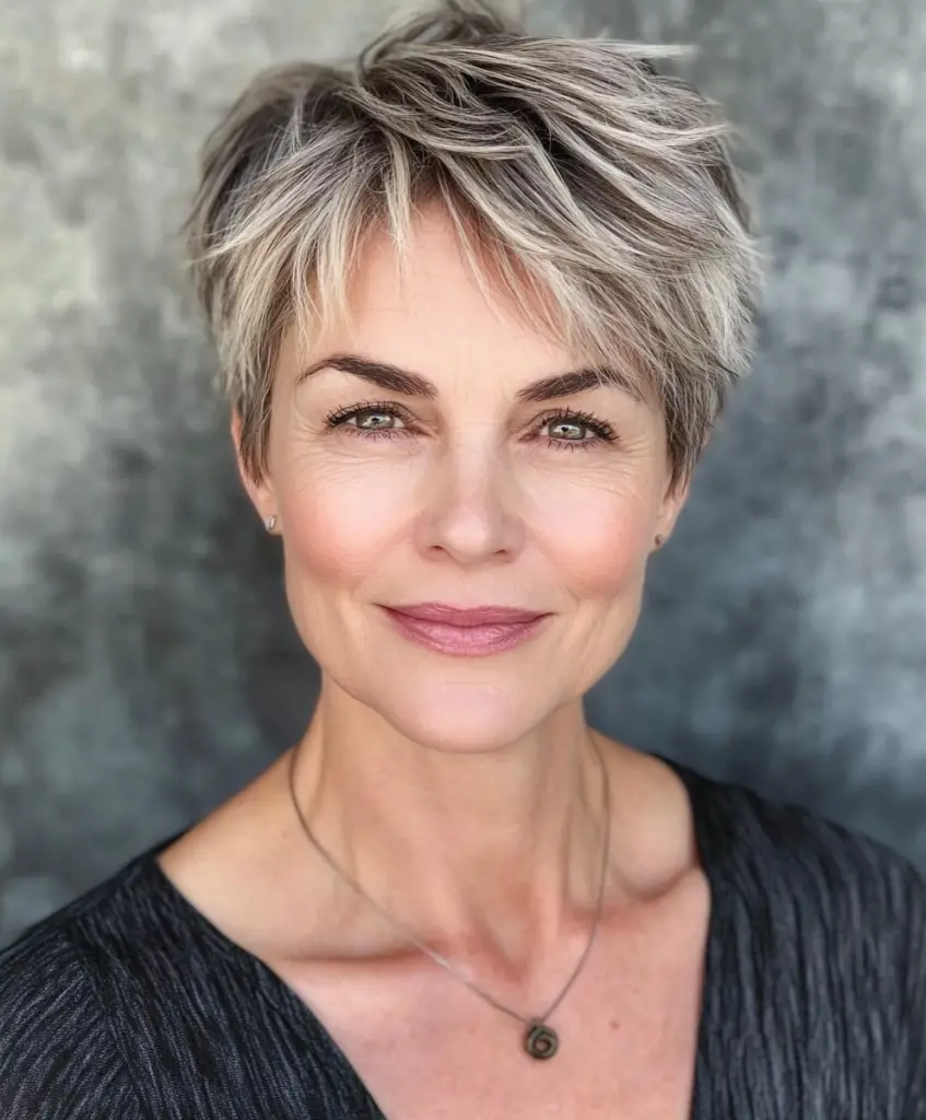 Pixie cut with textured layers for women over 60