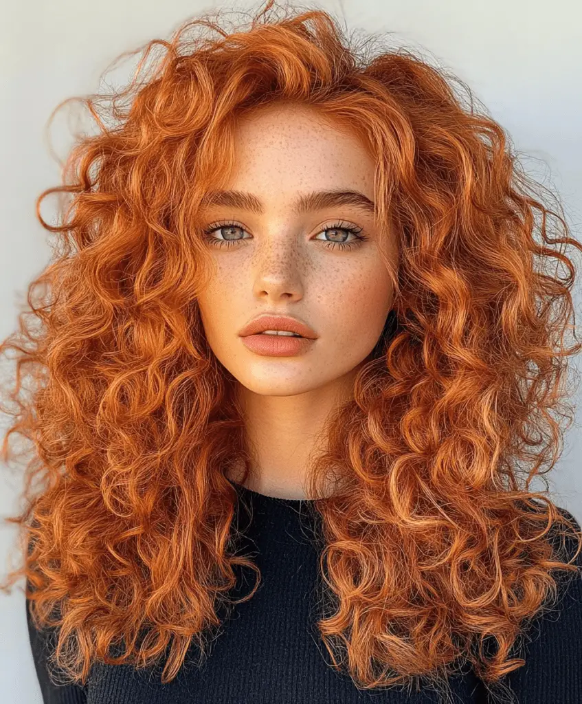 Vibrant copper curly hair with rich color