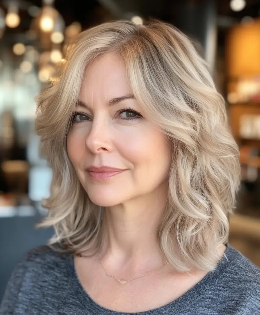 Wavy lob hairstyle for women in their 60s