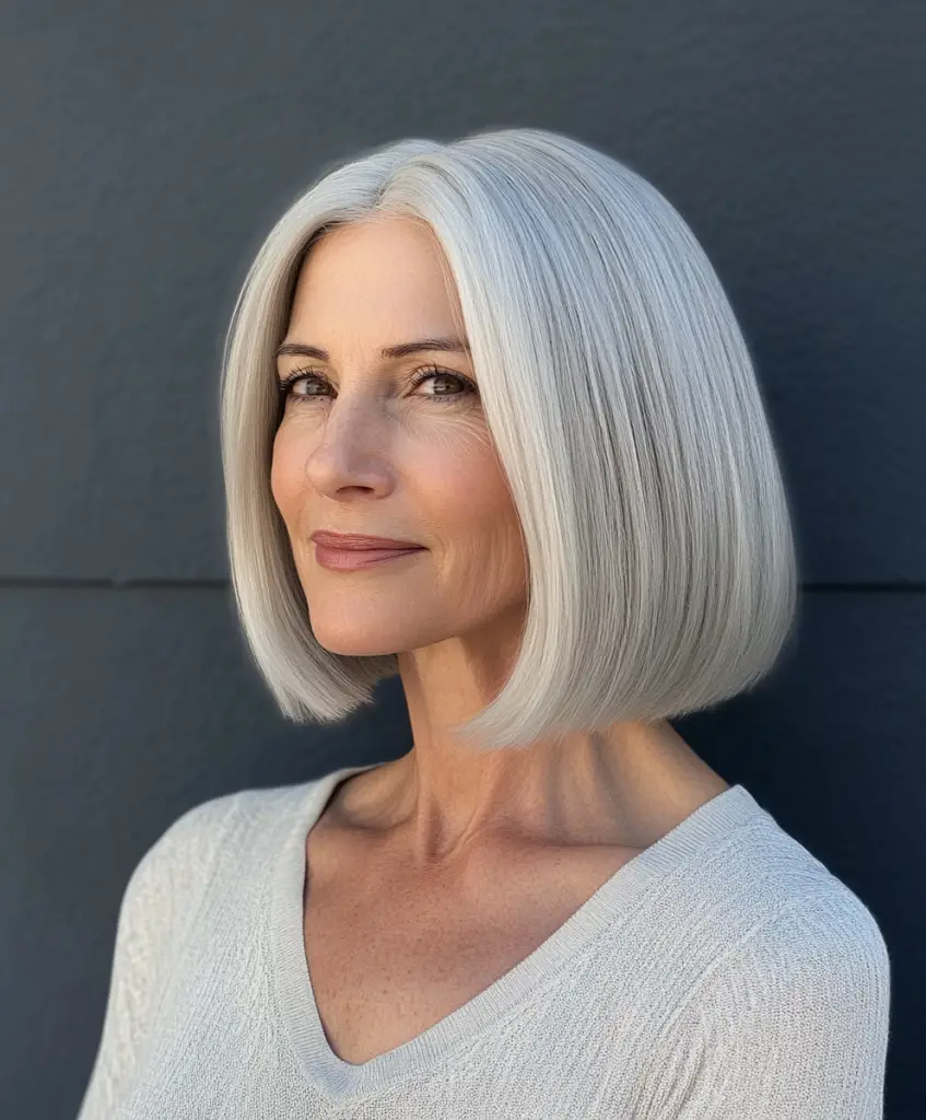 Blunt cut bob for older women with thicker hair