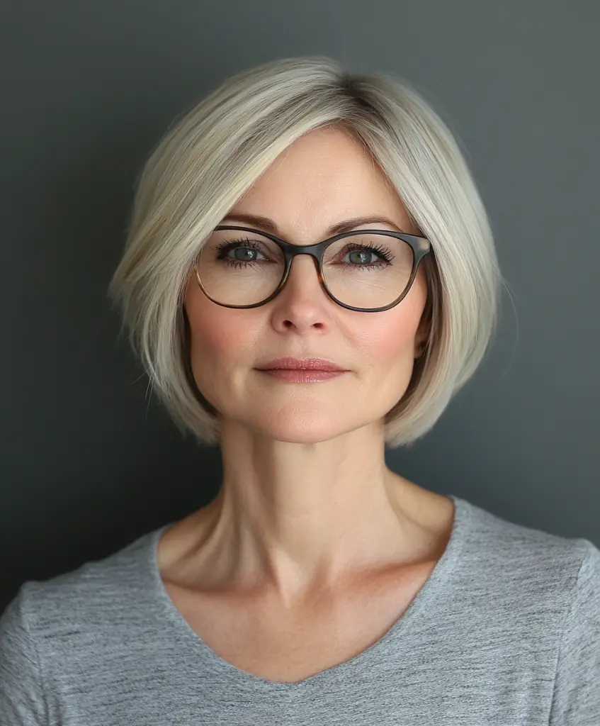 Mature woman with fine hair in a layered pixie cut