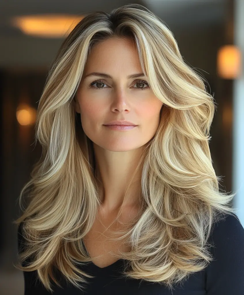 Long blonde waves hairstyle featuring sun-kissed waves