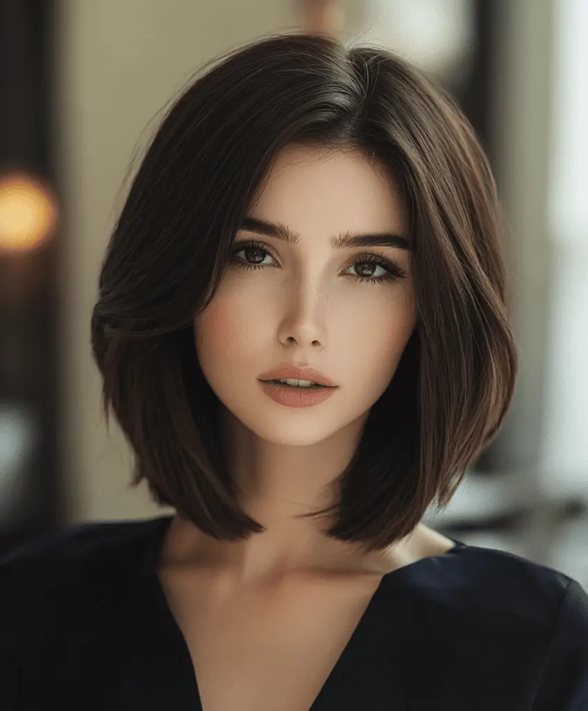 Image of a woman with a side-parted lob haircut