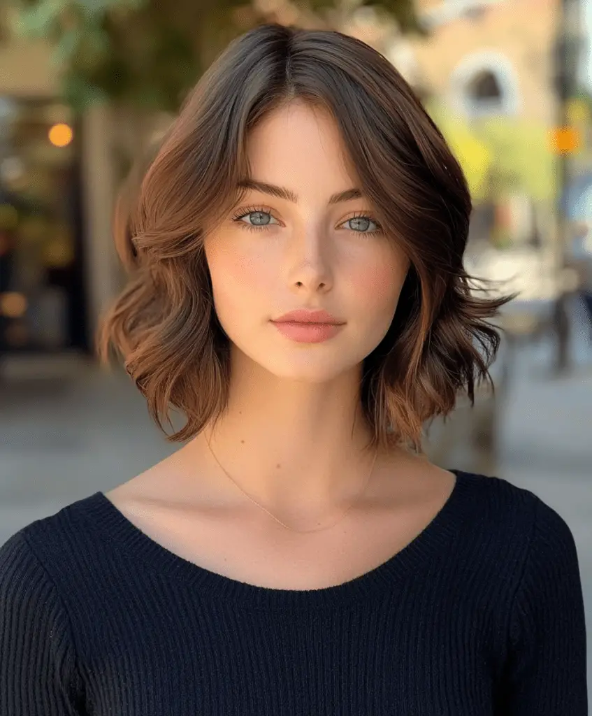 Voluminous lob hairstyle with side bangs