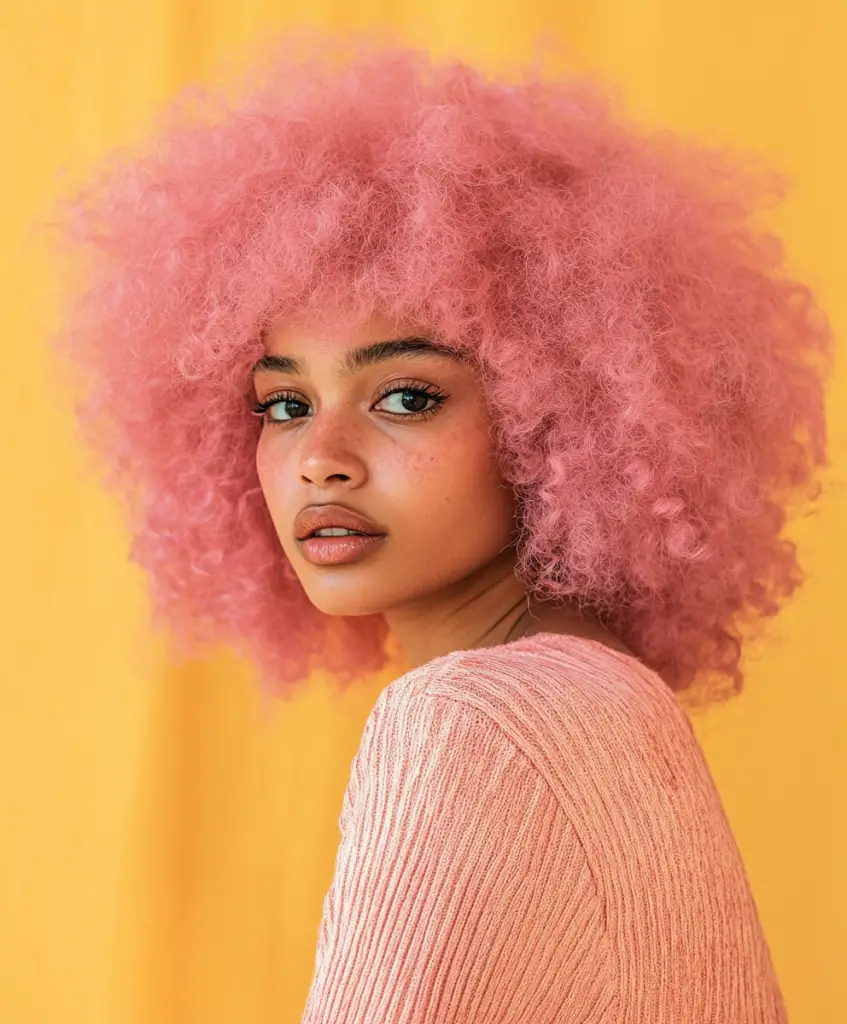 Pastel pink fluffy afro 