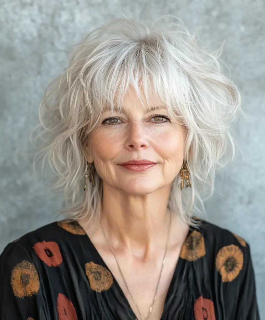 Messy shag haircut for women over 60