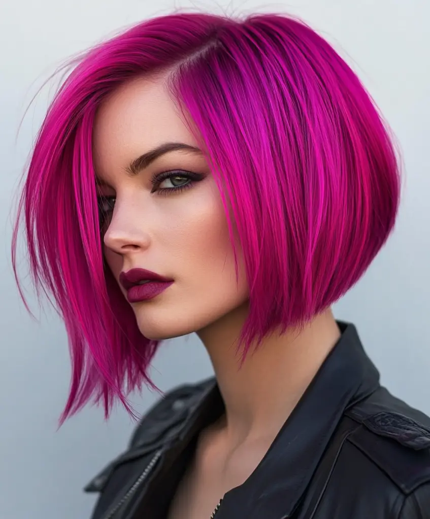 Fuchsia pink angled bob 