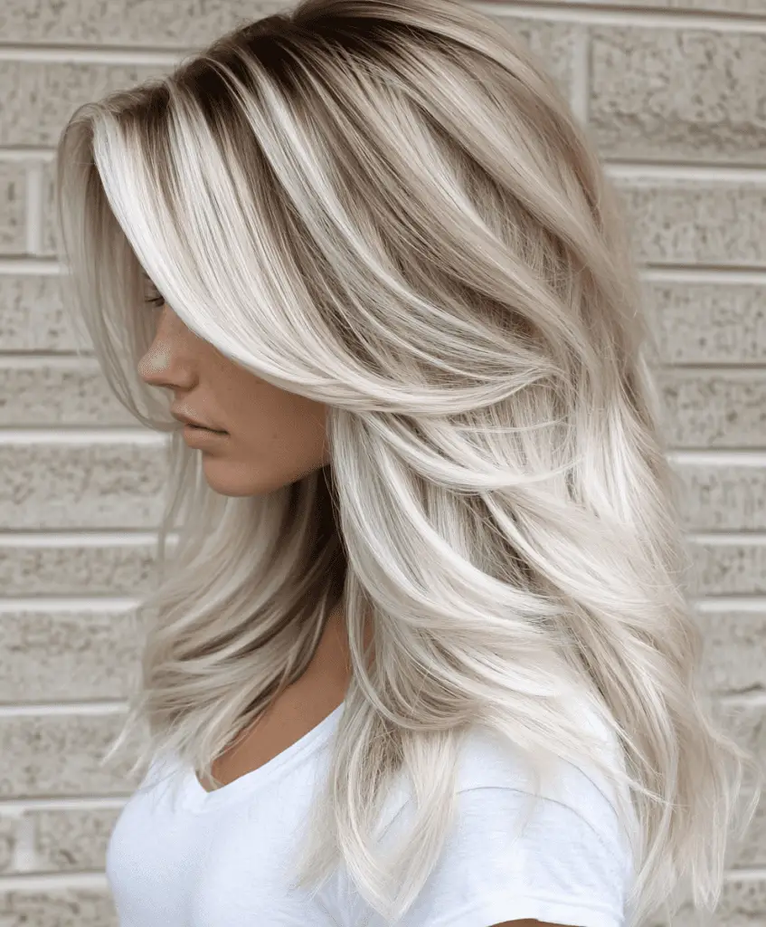 Platinum blonde hair with brown underlights