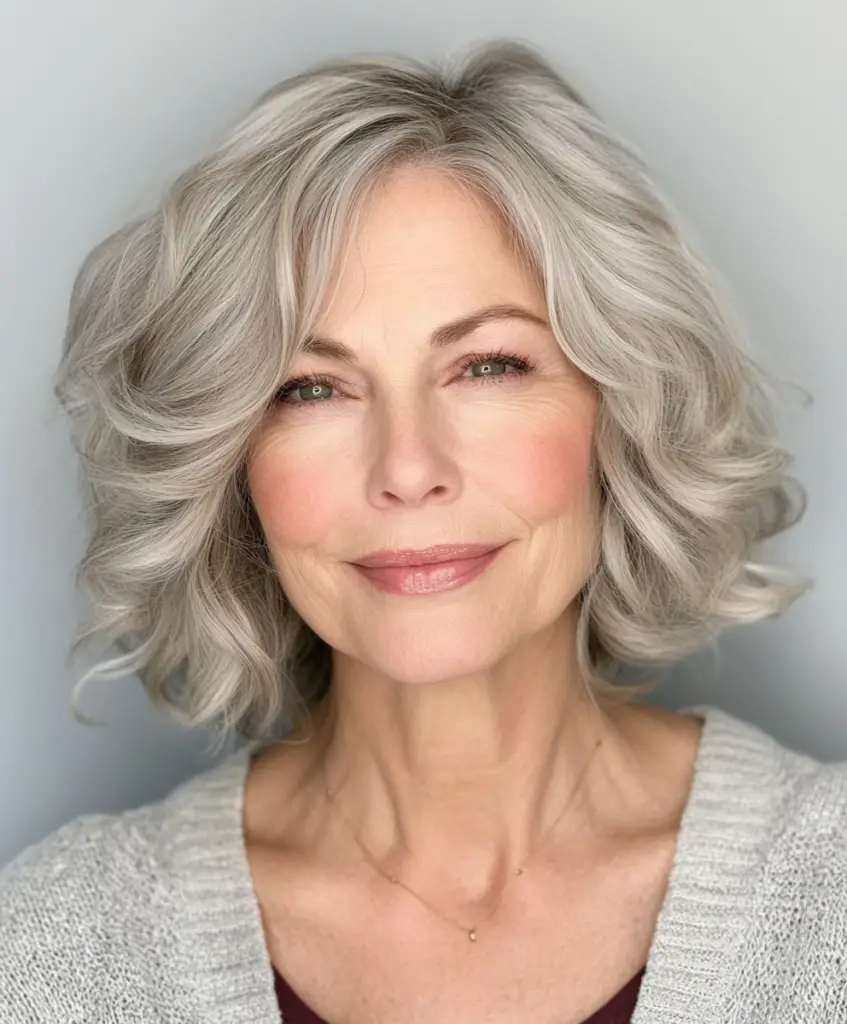 Wavy bob cut for older women with natural waves