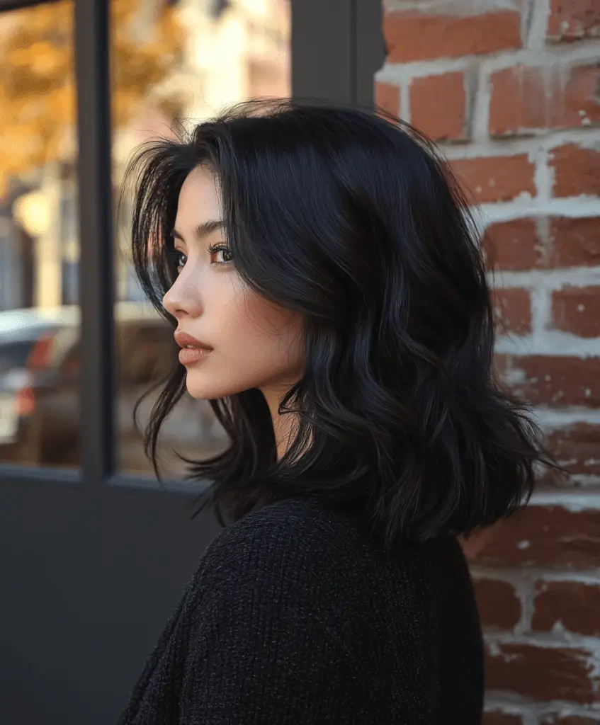 Image of a woman with an angled lob haircut