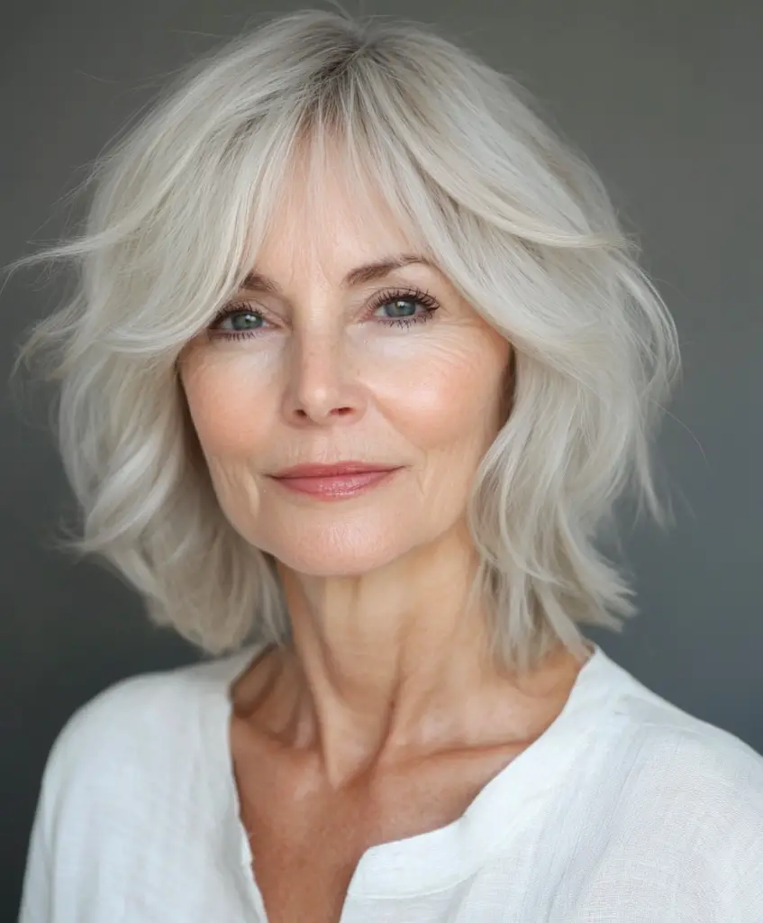 Tousled bob hairstyle for women over 60