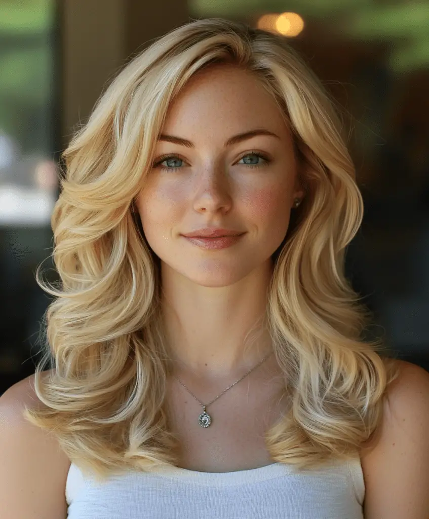 Wavy medium-length hairstyle with side bangs