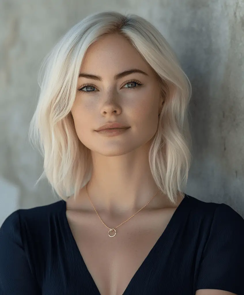 Image of a woman with a graduated lob haircut