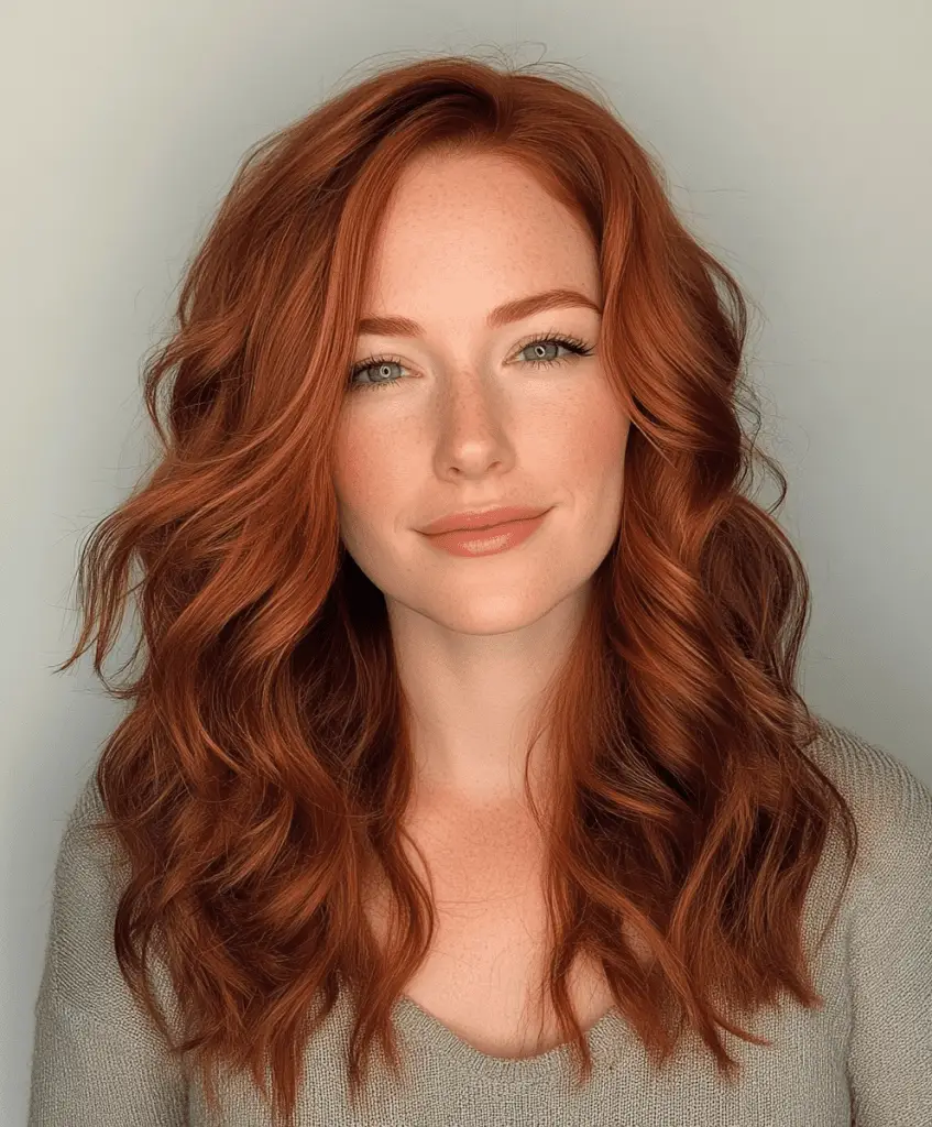 Deep copper mahogany hair with warm tones