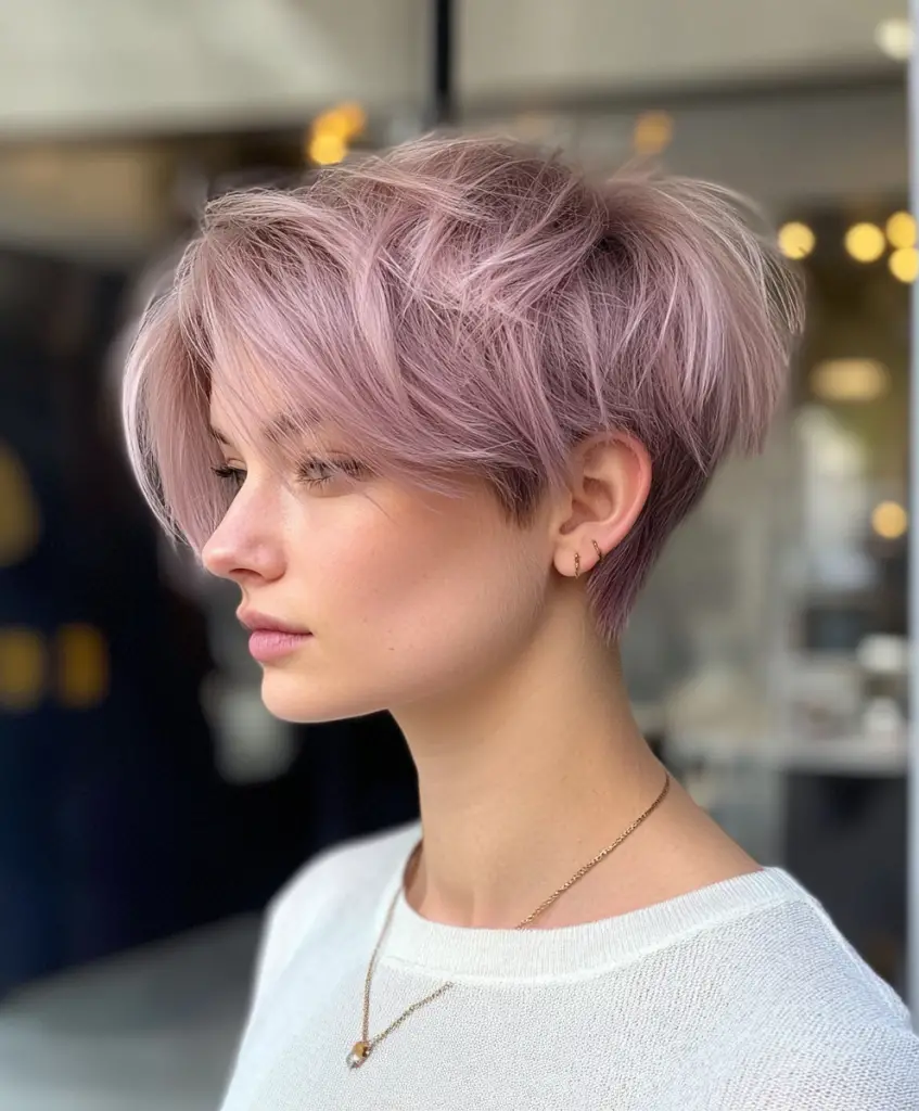 Lavender-pink pixie with undercut 