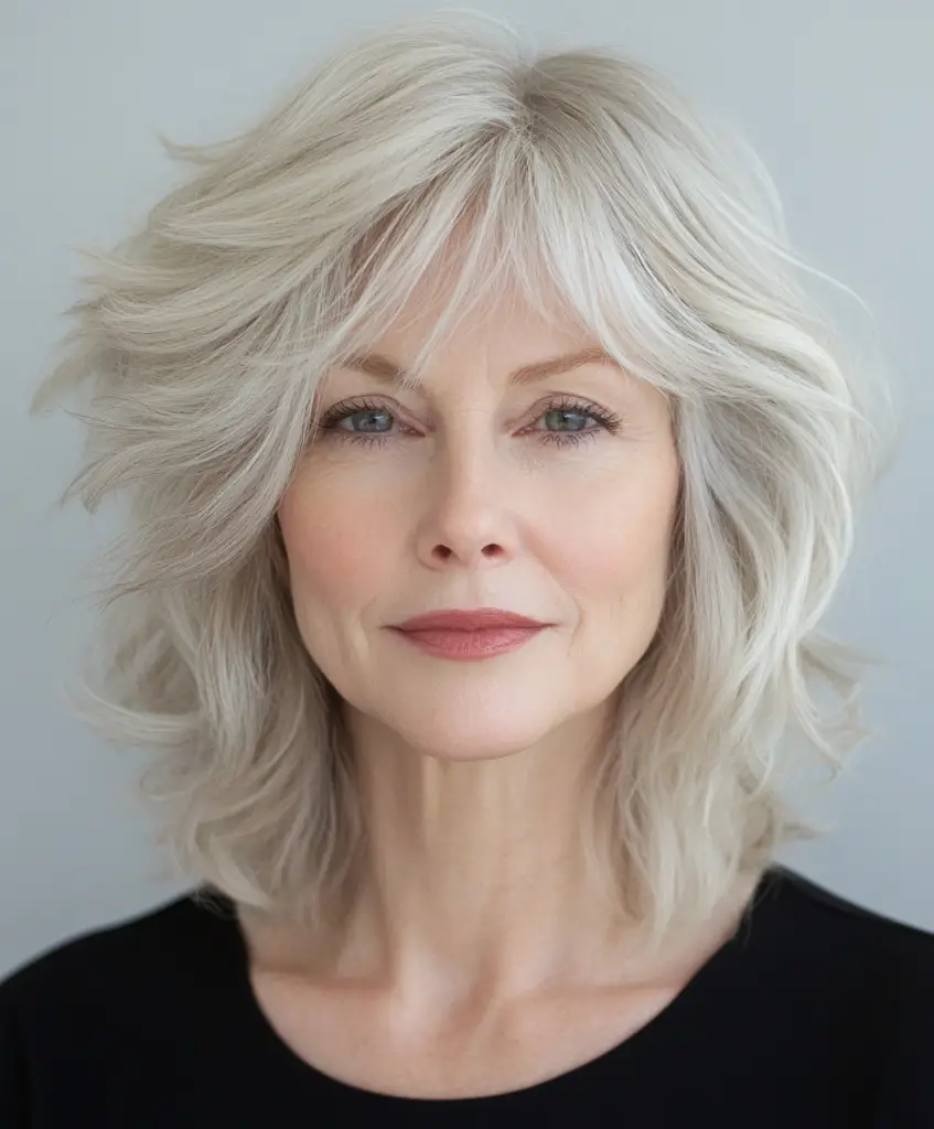 Volumized shaggy bob for women in their 60s