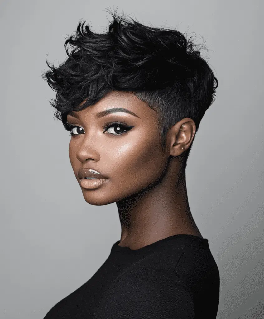 A back view of a Black woman's head showing a closely tapered nape with longer hair on top.