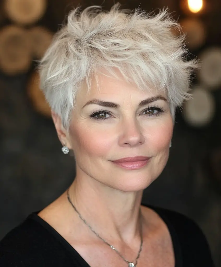 Tousled pixie cut for older women