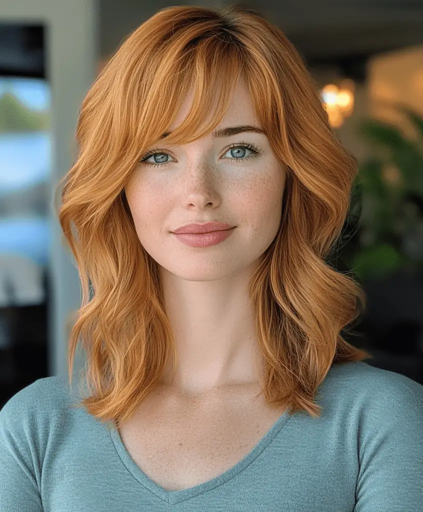 Wavy bob hairstyle with side-swept bangs