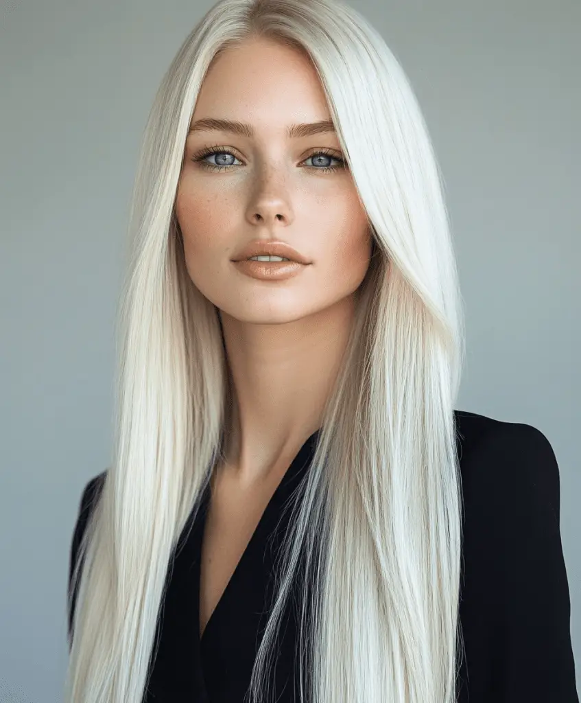 Sleek platinum blonde long hair