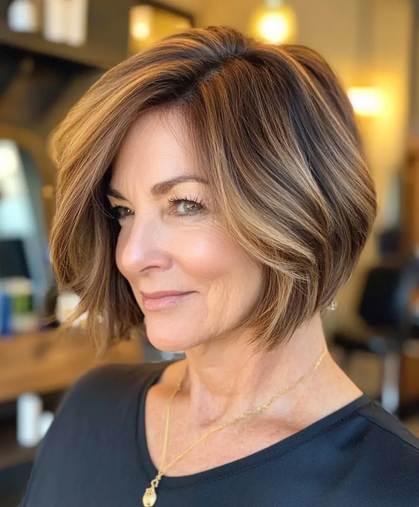 Inverted bob for older women with thicker hair