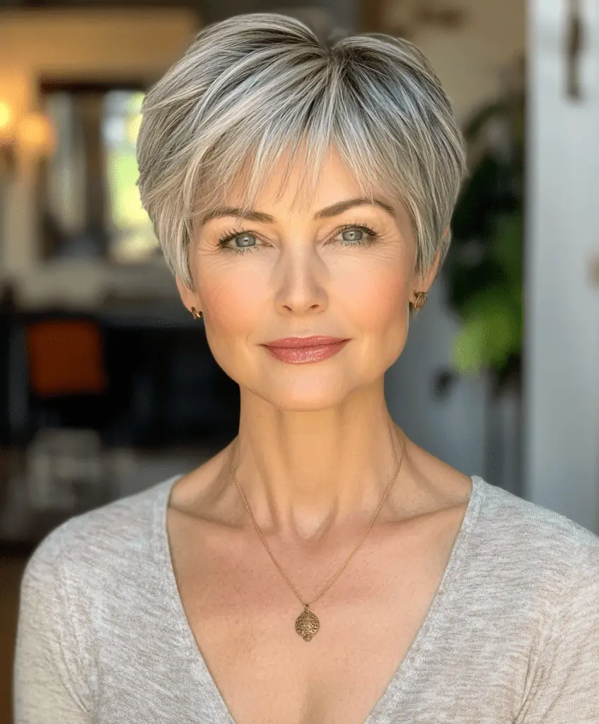 Layered Pixie with Bangs for Women Over 60