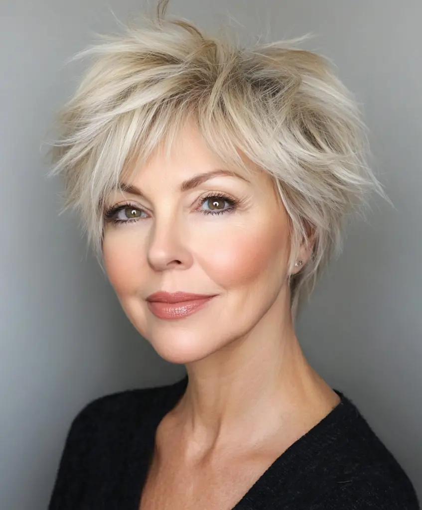 Soft shaggy pixie cut for women over 60