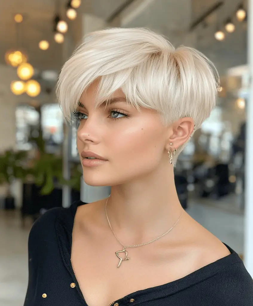 Platinum blonde pixie cut with undercut