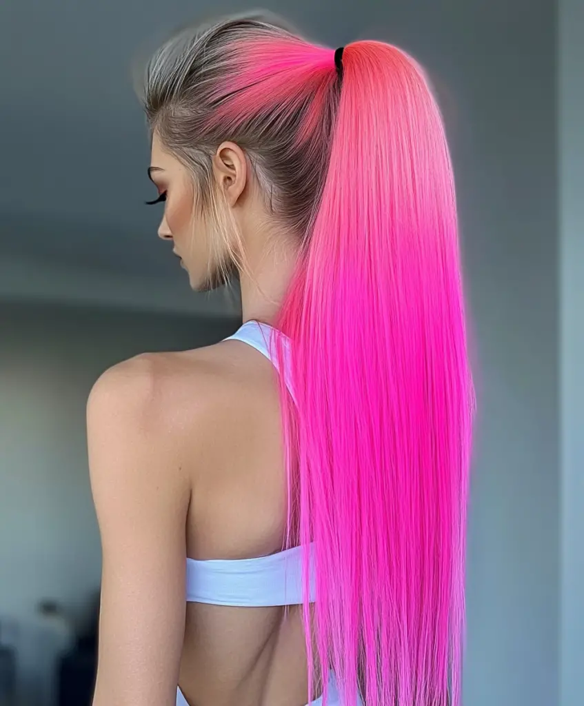 Neon pink dip-dye ponytail 