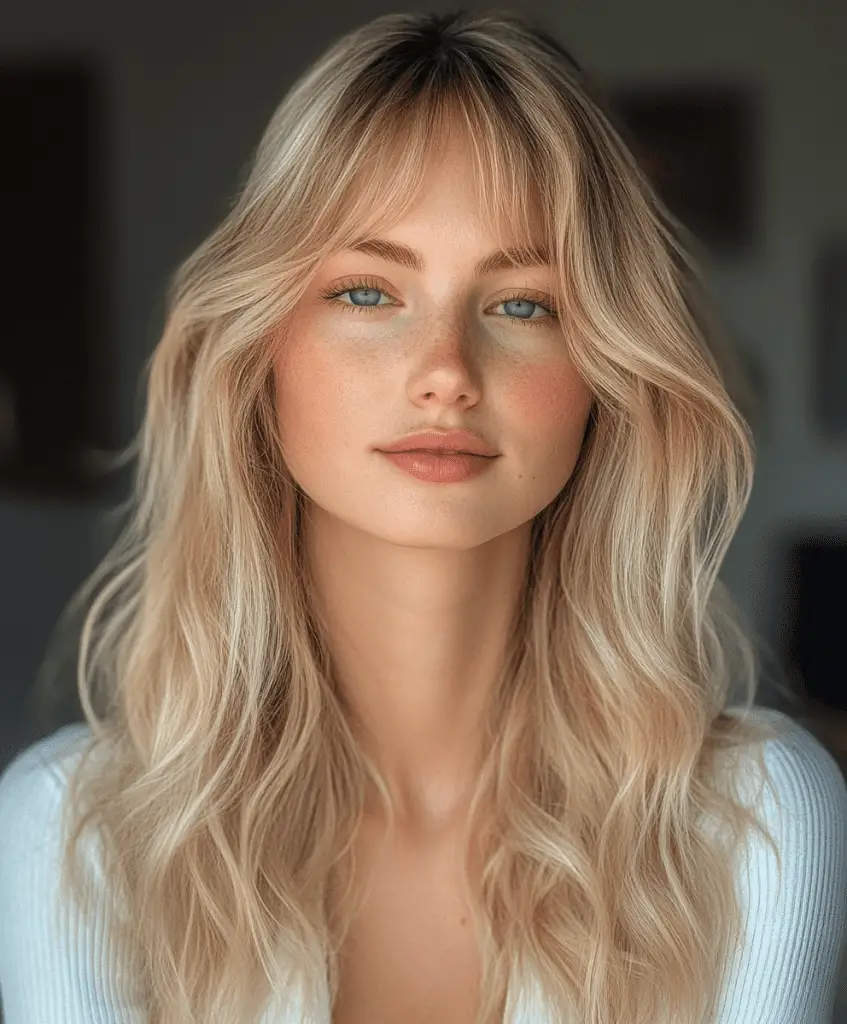 Medium-length haircut with feathered bangs