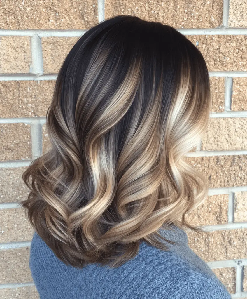 Image of a woman with a sombre lob haircut