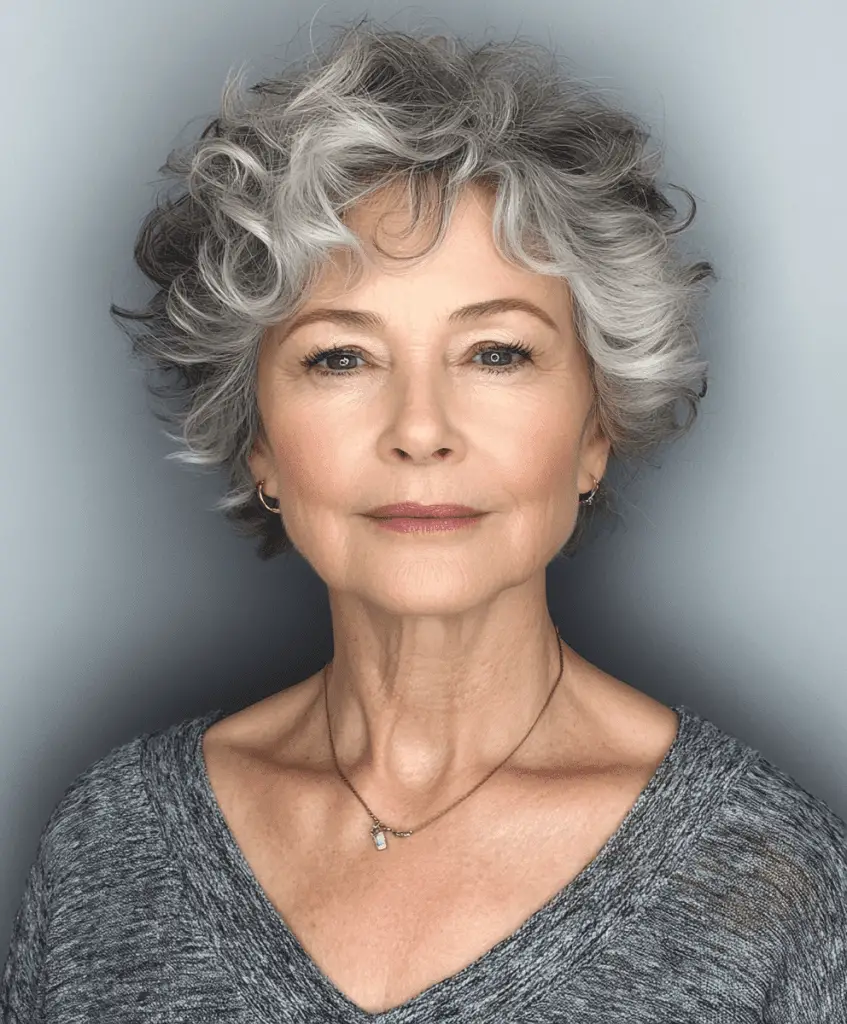 Curly Pixie with Highlights for Women Over 60