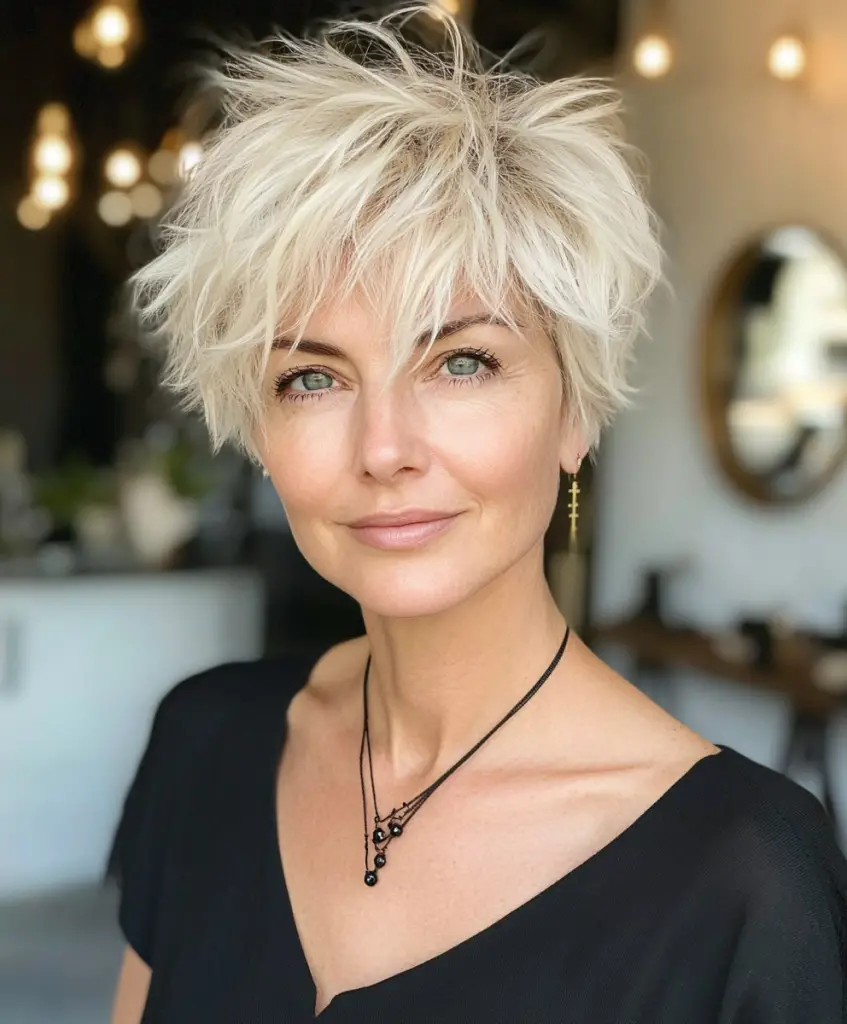 Shaggy pixie cut for older women