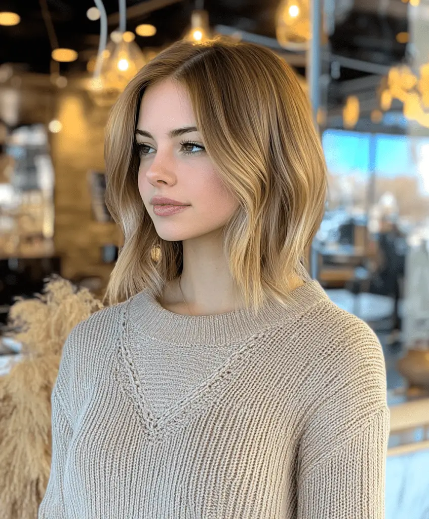 Image of a woman with a razor cut lob haircut