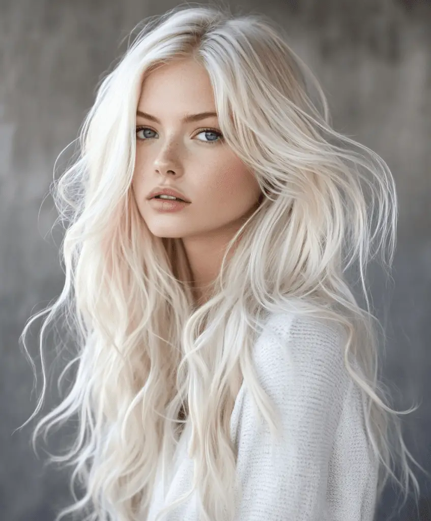 Long platinum blonde hair with loose waves