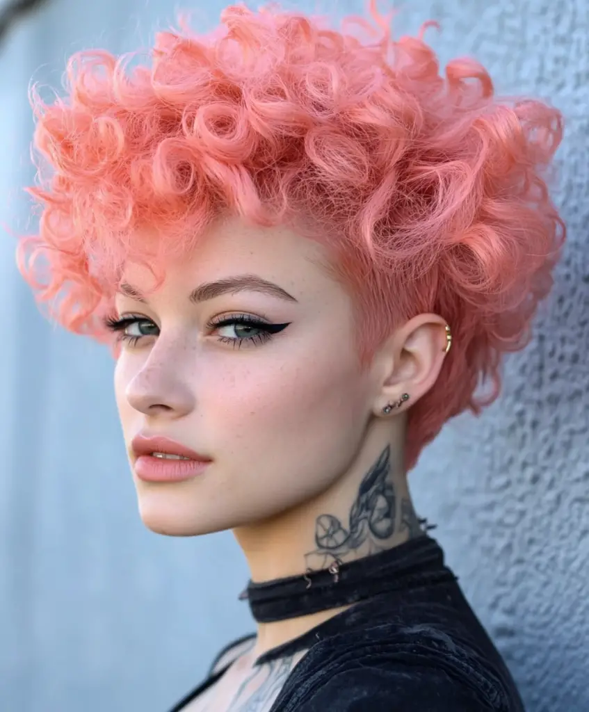 Bubblegum pink curly faux hawk 