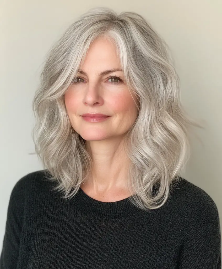 Wavy lob with side part for older women