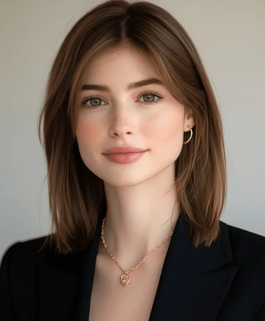 Image of a woman with a straight lob haircut