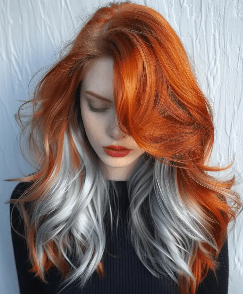 Copper hair with cool silver highlights