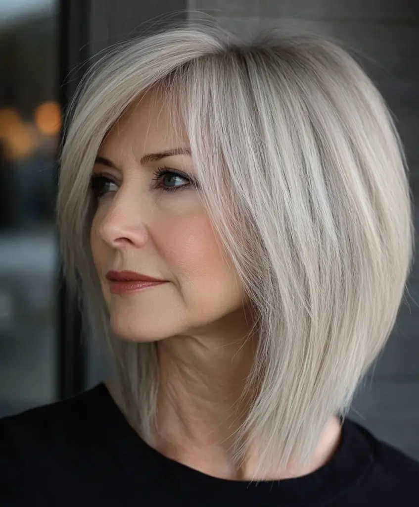 Angled bob hairstyle for women over 60