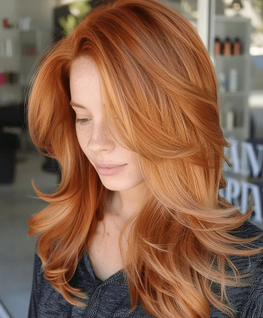 Smooth copper and rose gold ombre hair