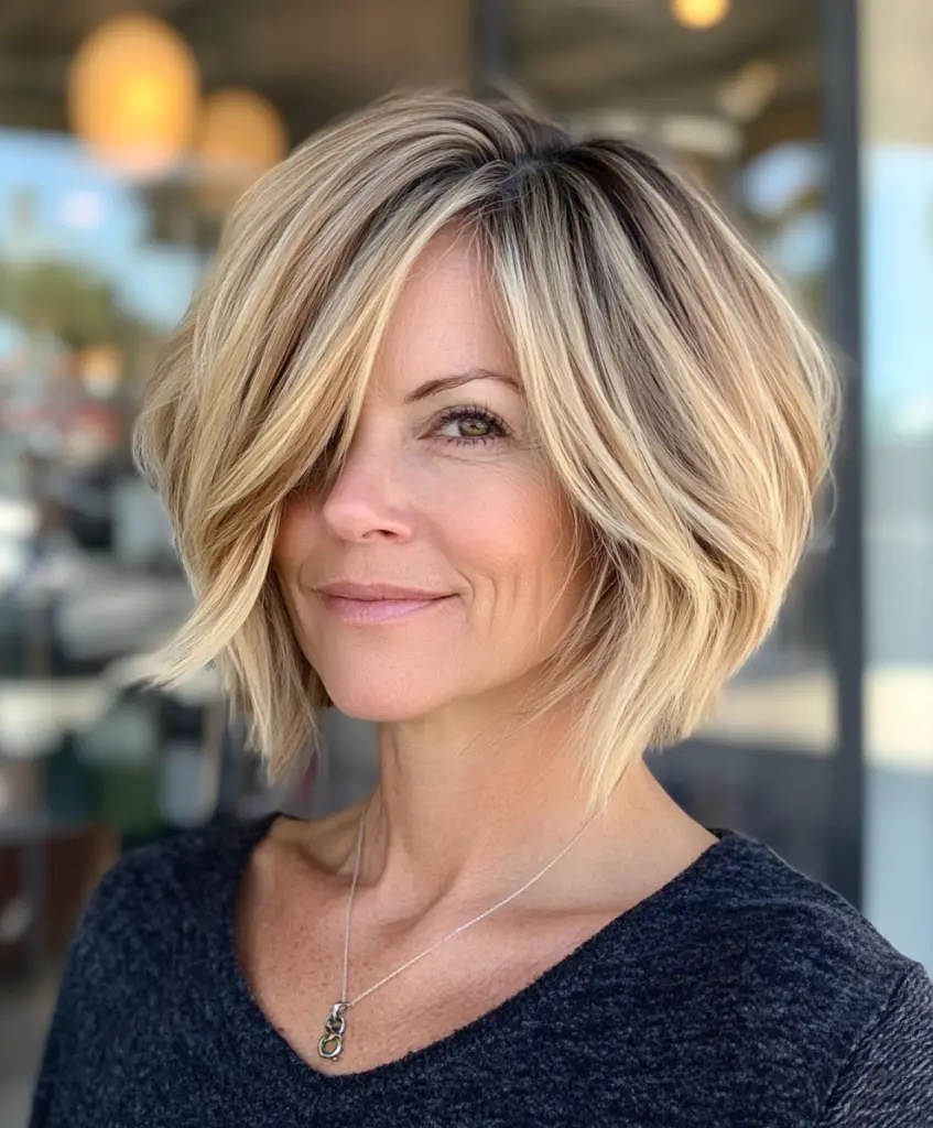 Layered bob with highlights for older women