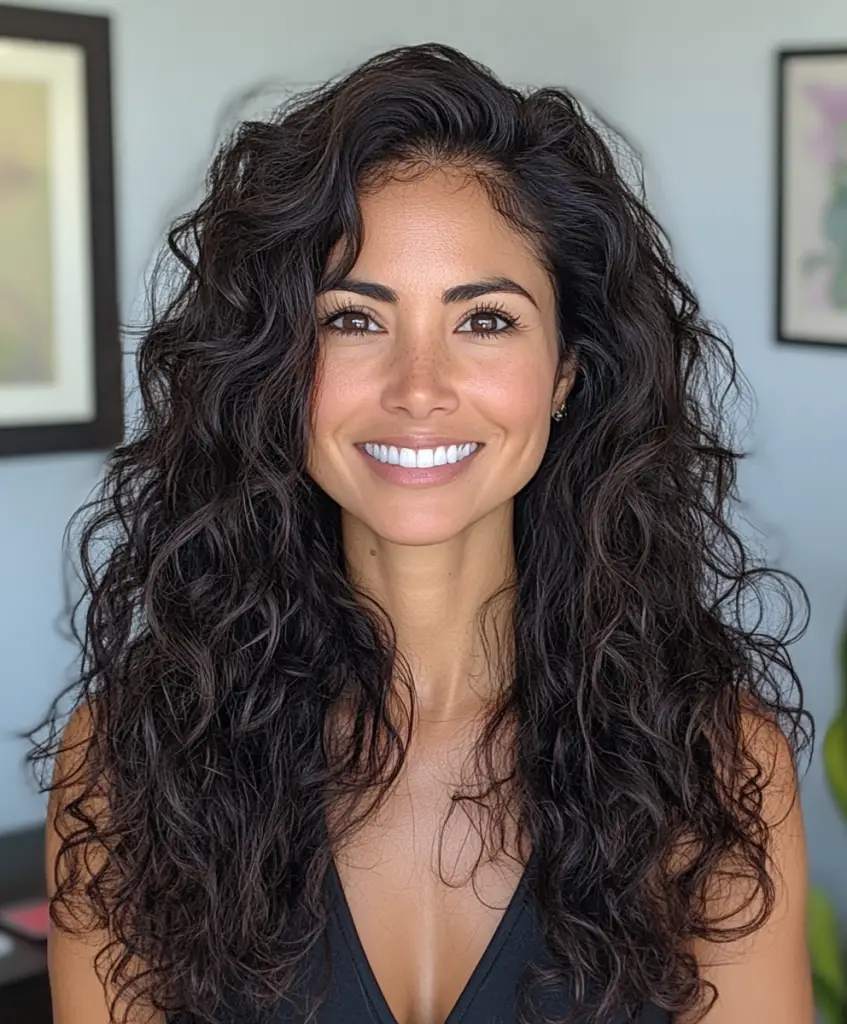 Curly long hairstyle showcasing natural curls