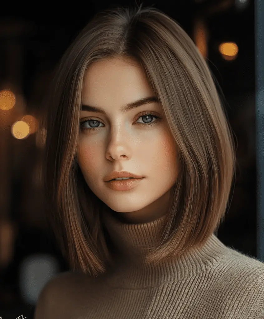 Image of a woman with a blunt lob haircut