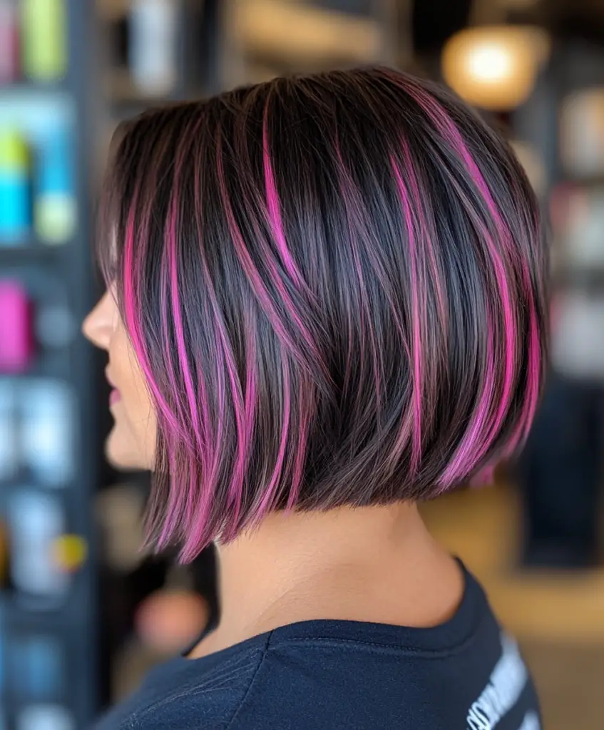 Hot pink highlights choppy bob 