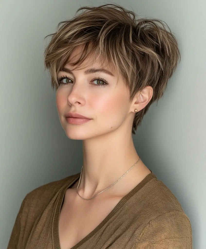 Textured curly pixie cut for older women