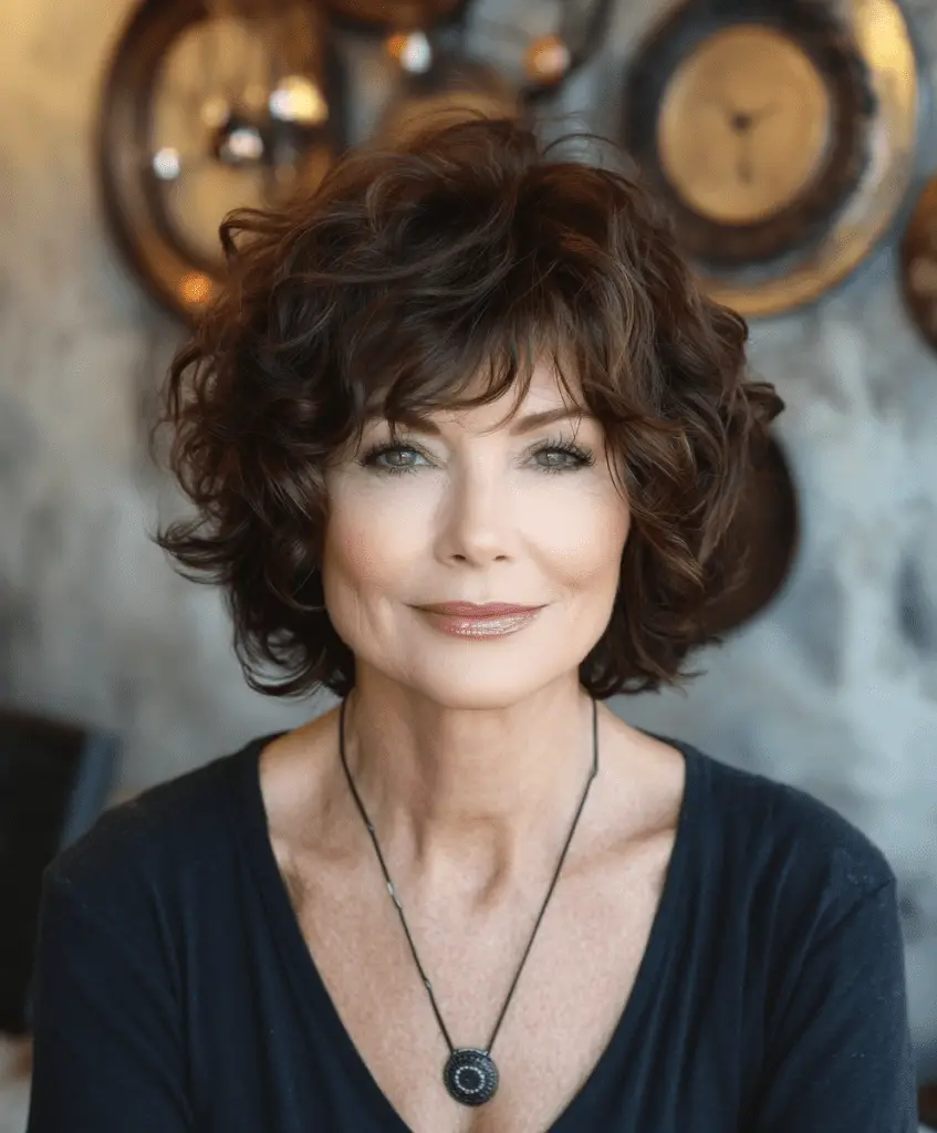 Short Curly Bob with Bangs for Women Over 60