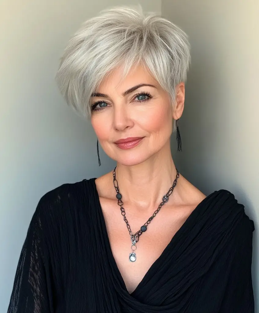 Asymmetrical pixie cut for older women